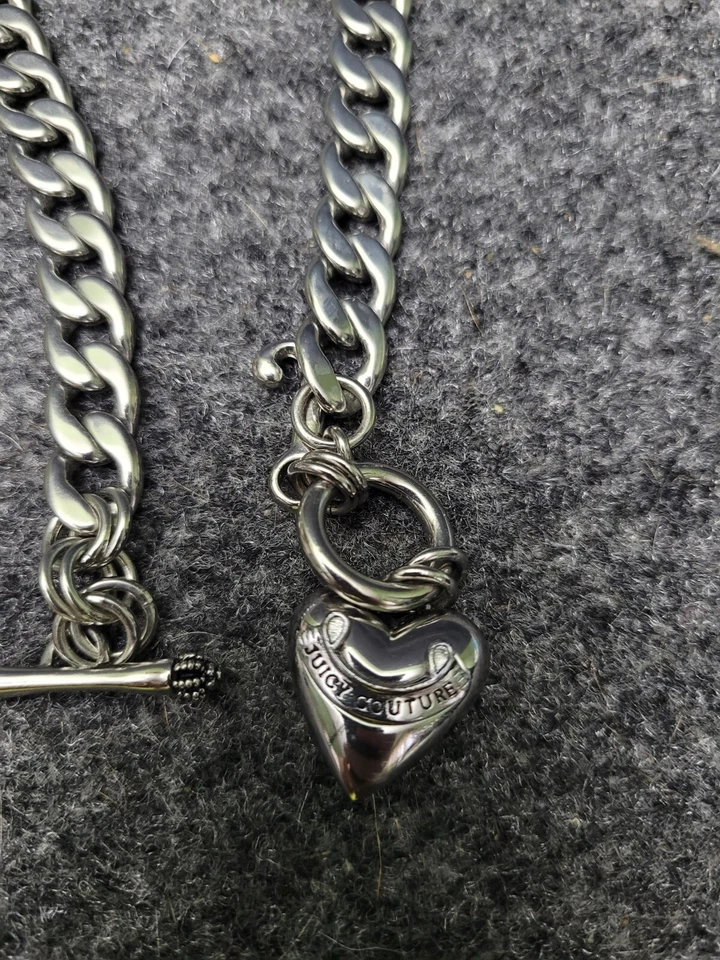 Juicy Couture Logo Heart J Charms Silver Tone Chain Link Toggle Necklace - Image 2 of 4