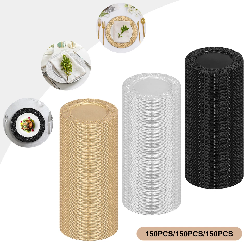 Juego de 150 platos, platos redondos de 3 colores con patrones, reutilizables, para restaurante Foto 3 de 4