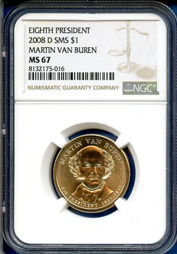 2008 D NGC SMS MS67 President Martin Van Buren $1 US Mint Coin 2008-D MS-67