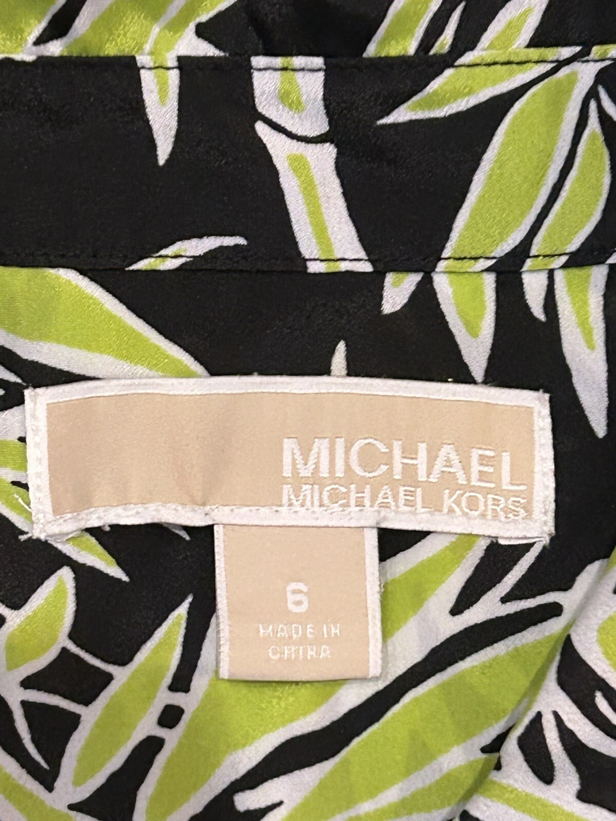 Abito MICHAEL Michael Kors senza maniche taglia 6 nodo bambù verde nero tropicale donna