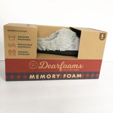 Dearfoams Womens Gray Memory Foam Indoor/Outdoor Slippers 5-6 Washable NIB