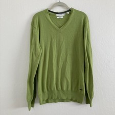 Calvin Klein Merino Wool Blend Knit Sweater V Neck Green Long Sleeve Spring XL