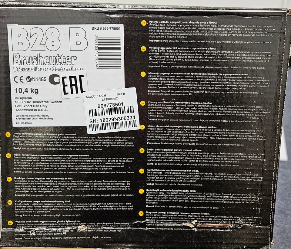 Brand New McCulloch Gas Powered 28cc Brush Cutter Trimmer B28 B Heavy Duty - Image 3 of 3