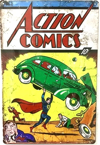 TIN SIGN new 8x12 Superman Action comic book #1 car vintage superhero (Br14c)
