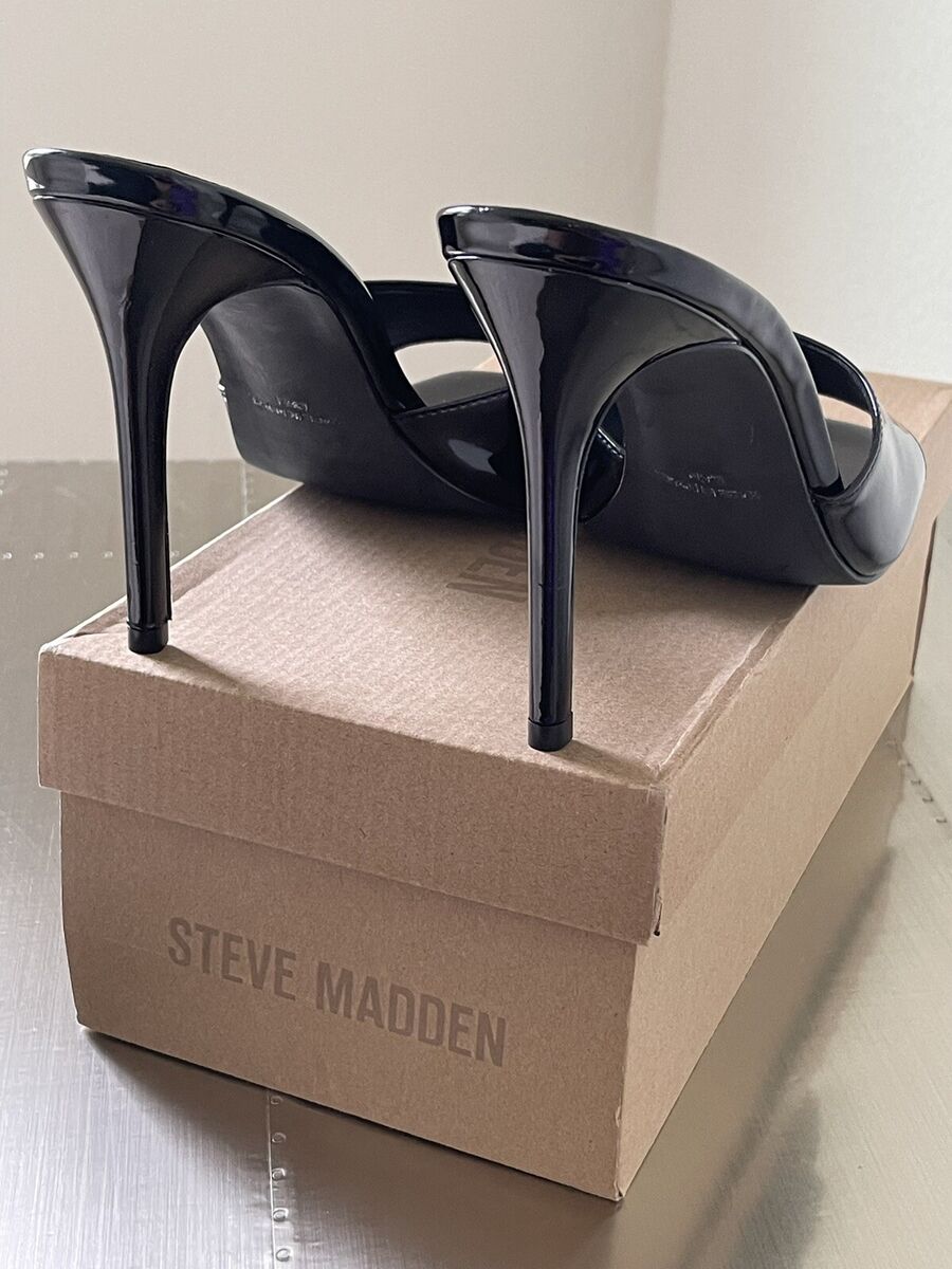 Steve Madden Signal Black Patent Leather Sandal Stiletto Steve Madden Signal Black Patent Leather Sandal Stiletto