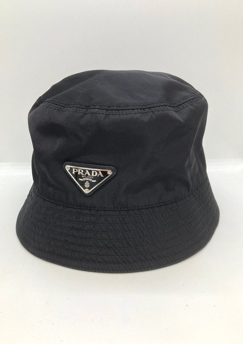 used PRADA Nylon Bucket Hat Black Size L Triangular plate cap