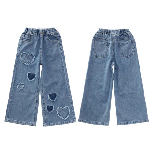Kinder Mädchen Jeans Reisen Denim Weites Bein Hosen Einkaufen Unten Gerade - Bild 5 von 20