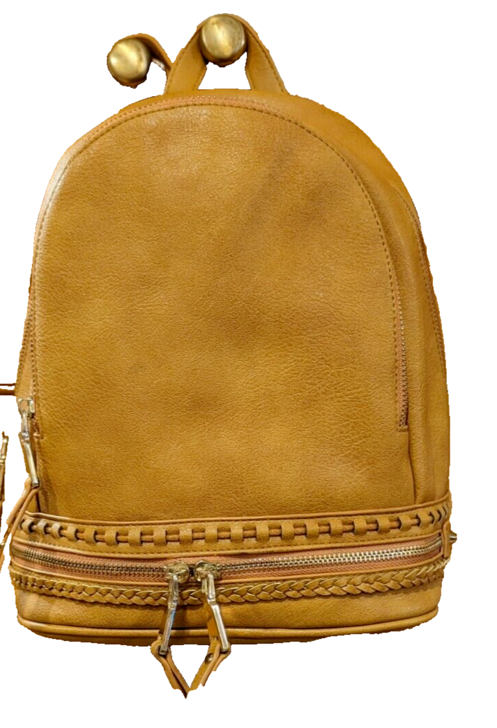 best backpack purse vegan leather VEGAN LEATHER CARMEL SMOOTH TEXTURED BACKPACK HOBO BAG INTERIOR POCKET