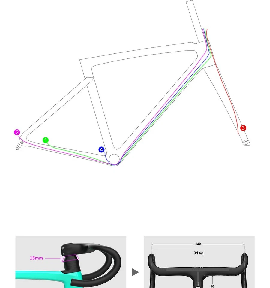 Quadro de bicicleta de estrada de carbono INTERNO COMPLETO freio a disco conjunto de quadros de haste de guidão de bicicleta - Imagem 3 de 4