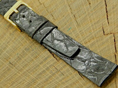Stylecraft NOS Unused Vintage 16mm Black Crocodile Watch Band w Gold Tone Buckle