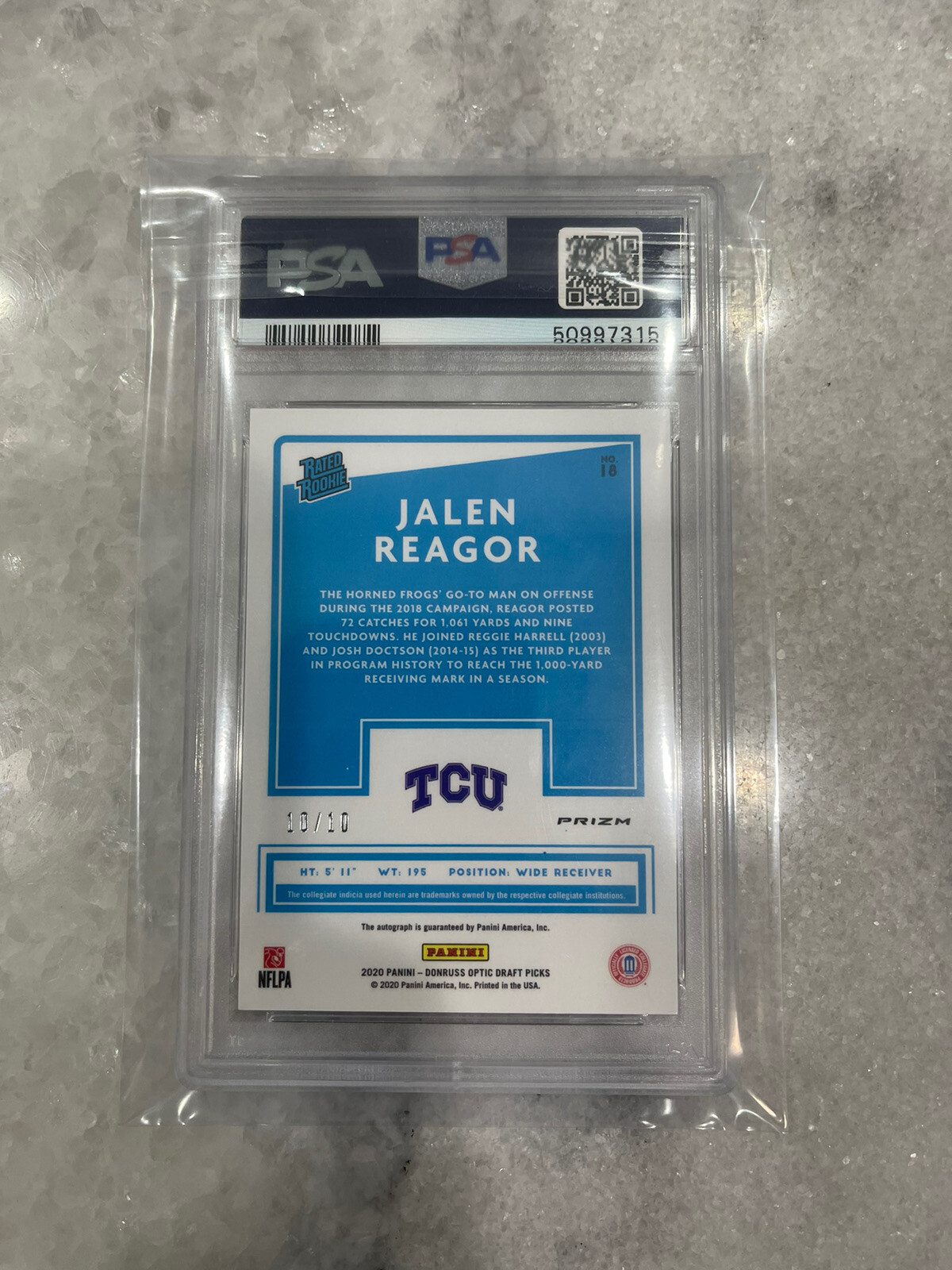 2020 Donruss Optic Football Jalen Reagor Rated Rookie GOLD Auto 10/10 PSA 10! view 2