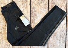 Women's Sz M Adidas Tights Black w/Gray Stripes 7/8 Length High Rise