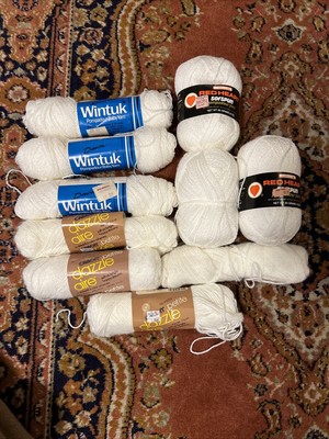 10 Skeins Vintage Yarn Red Heart Sofspun Caron Dazzle Aire Wintuk White Baby