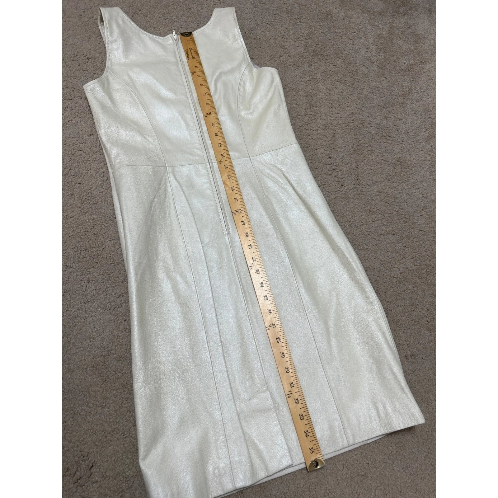 OFF WHITE Bagatelle abito pelle donna taglia 6 panna bianco sporco senza maniche zip schiena gl