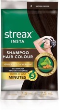 Streax Insta 5min Shampoo Hair Colour,4-Natural Brown 18 ml, One Pack of 8 