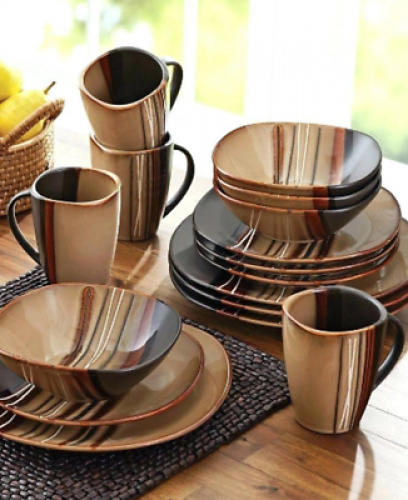 32 Piece Square Dinnerware Set Dishes Stoneware Plates Kitchen