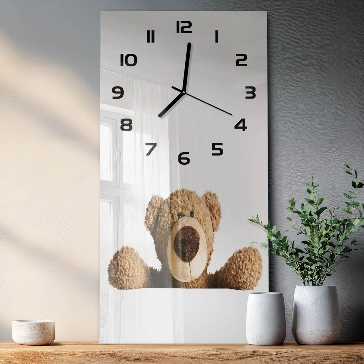 Reloj de Pared Rectangular Vertical de Cristal Decorativo Osito 30x60 cm