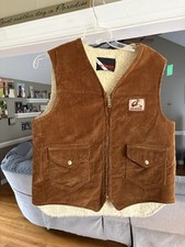 Vintage Wiman Federal Ammunition Brown Corduroy Sherpa Lined Vest Sz L USA Made
