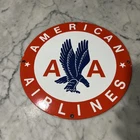 Vintage American Airlines Round Porcelain Metal Sign 12in