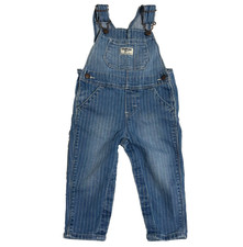 OshKosh B  Gosh Baby Girls Rainbow Pinstripe Overalls Faded Blue Denim 12M Retro