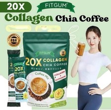 2PACKS 20X Collagen FITGUM Chia 11 in 1 Coffee Mix.