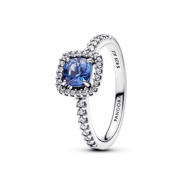 Pandora Ring Funkelnder Eckiger Blauer Strahlenkranz Silber 193555C01 Gr. 56-image