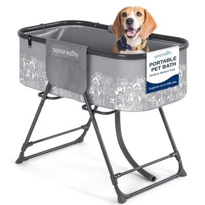#ad SereneLife Portable Dog Bath Tub w Two Side Pocket amp; Drain System GrayBlack $55.99