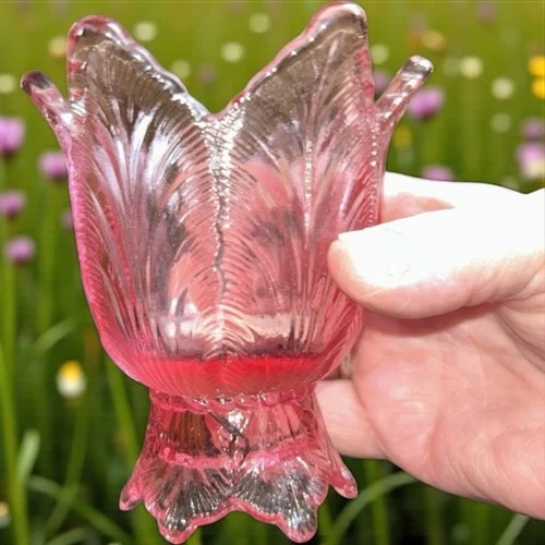 Fenton Carnival Glass 2-Way Tulip Votive Taper Pink Iridescent w/ Label