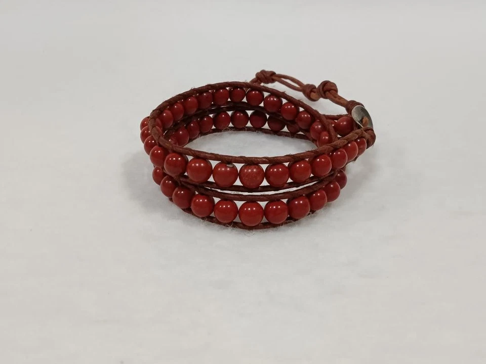 Pulsera envolvente Chan Luu piedra semipreciosa 2 líneas estado cuentas rojas sin usar Foto 3 de 4