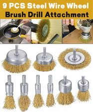 9PCS Wire Brush Set Rotary Drill Attachment Wheel Cup Flat Sanding