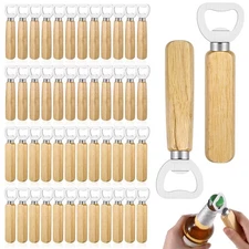 50 PCS Stainless Bottle Opener Bulk Wooden Beer Opener Set, Wood Handheld Hea...