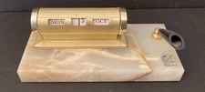 Vintage New Diamond Onyx Marble Desk Set Fountain Pen Holder Calendar MCM