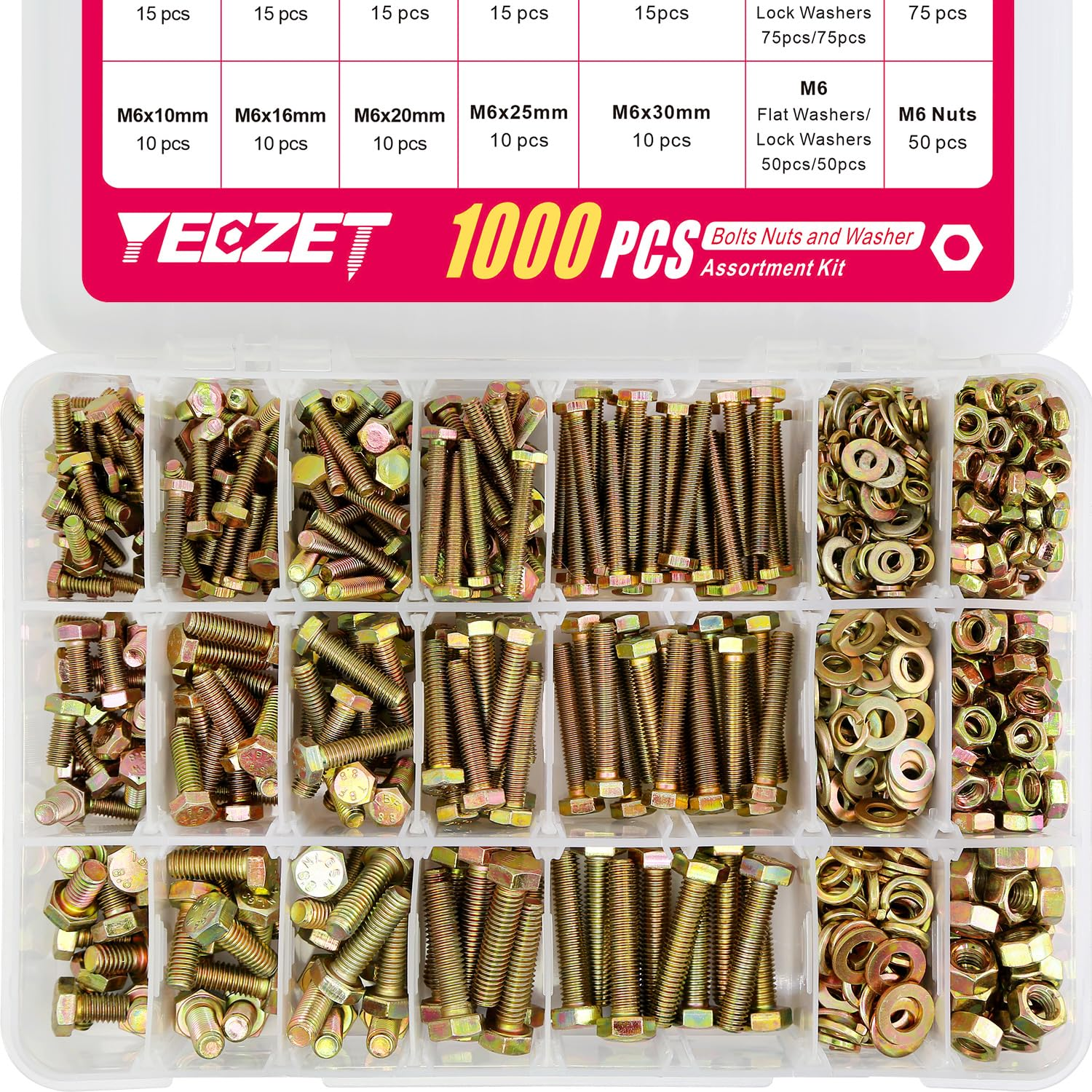 1000Pcs Grade 8.8 Bolts and Nuts Washers Assortment Kit, M4 M5 M6 Metric Bolt As
