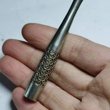 White Copper Carved Smoking Pipe Holder Vintage Portable Tobacco Accessory