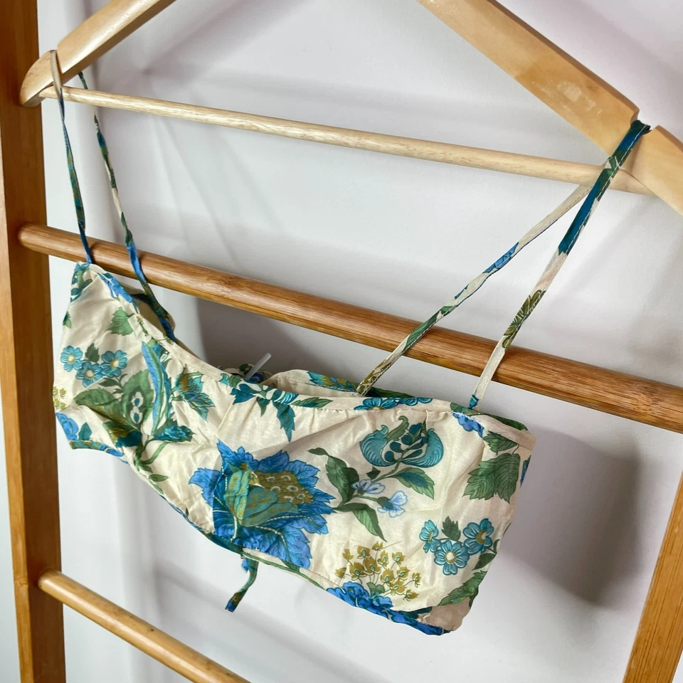 SIR Traje de baño para mujer 2 azul estampado floral cierre de corbata correa de espagueti bikini top Foto 3 de 4