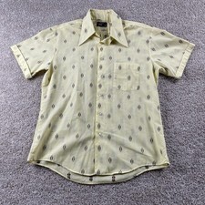 Vintage TownCraft Shirt Mens Large Yellow Geometric Short Sleeve Button Up 70s