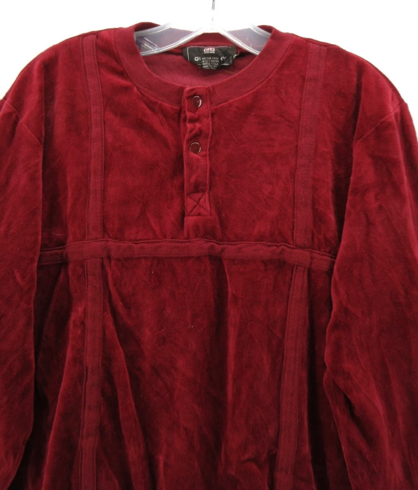VINTAGE Givenchy Monsieur Sweater Men Medium Red Velour Henley Rockabilly 80s - Image 2 of 4