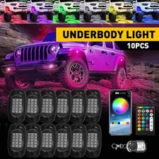 12V 10Pods RGB Rock Lights LED Underbody Wireless APP Music Chasing Offroad ATV