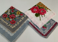 Vintage Ladies Hankies Lot Of 4 COLORFUL CENTERS