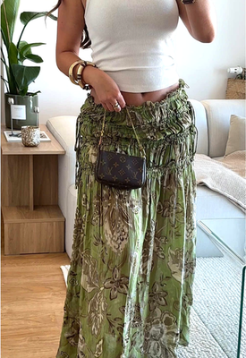 Zara ZW Collection Floral Print Maxi Skirt Green Metallic XS S M L