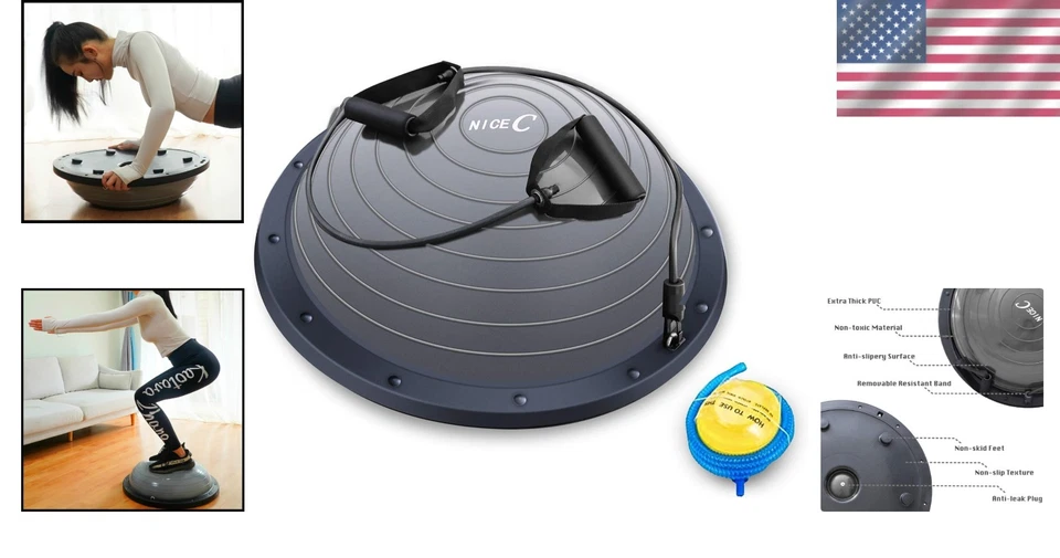 Pelota de medio equilibrio duradera - Entrenador de entrenamiento compacto con bandas y bomba - 350 libras Foto 2 de 4