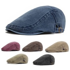 Men Flat Cap Washed Newsboy Gatsby Retro Denim Beret Driving Hat Outdoor Casual