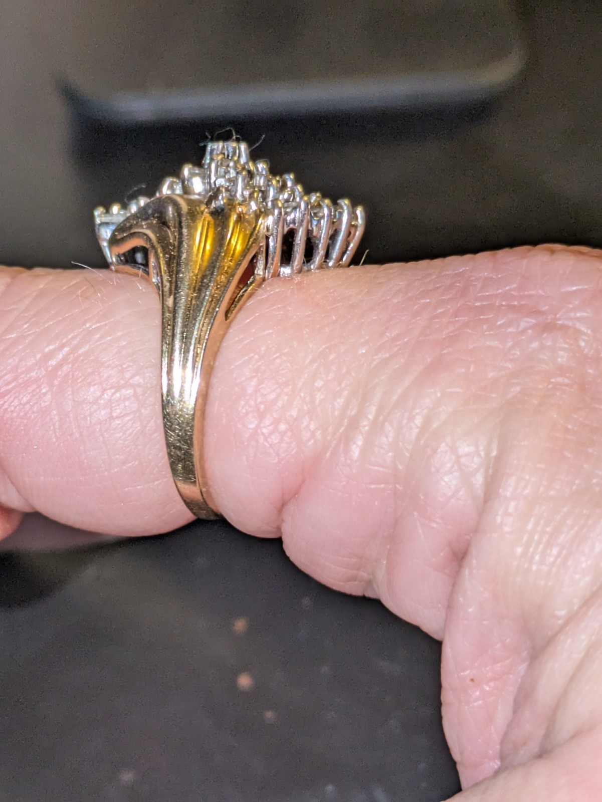 14kt Solid Gold Diamond Waterfall Cocktail Ring S… - image 2