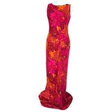 VTG Y2K Mannequines 100% Silk Floral Bias Cut Maxi Dress Sz XS Hawaiian Colorful