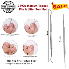 2PCS Ingrown Toenail File&Lifter Tool Set,Stainless Steel with Case,Nail Cleaner