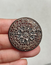 "TOUJOURS FIDELE" - Broche ancienne ronde en métal filigrané