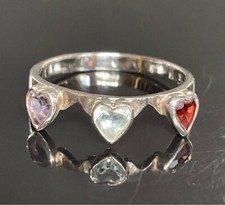 925 STERLING SILVER AND GEMSTONES 3 HEARTS RING SIZE 8