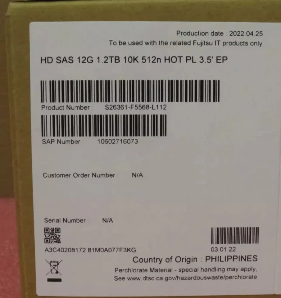 NEW Fujitsu 1.2TB 10K 3.5" SAS 12G 512N HotPlug Hard Drive HDD S26361-F5568-L112 - Image 3 of 4