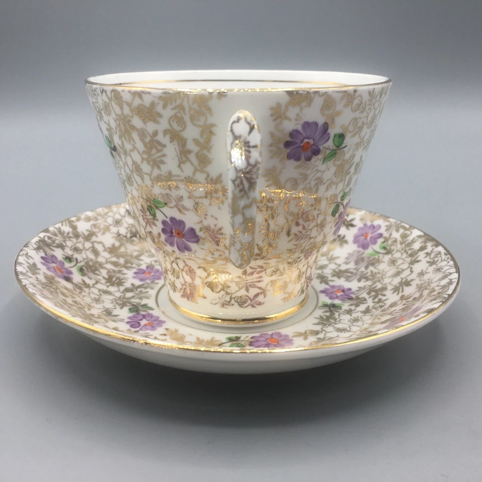 Phoenix TF & S Bone China Tea Cup & Saucer Floral Purple Chintz Vintage Accented - Image 4 of 4