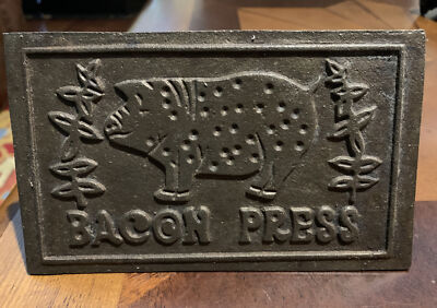 Vintage 1978 Bacon Press Wooden Handle Pig and Flowers